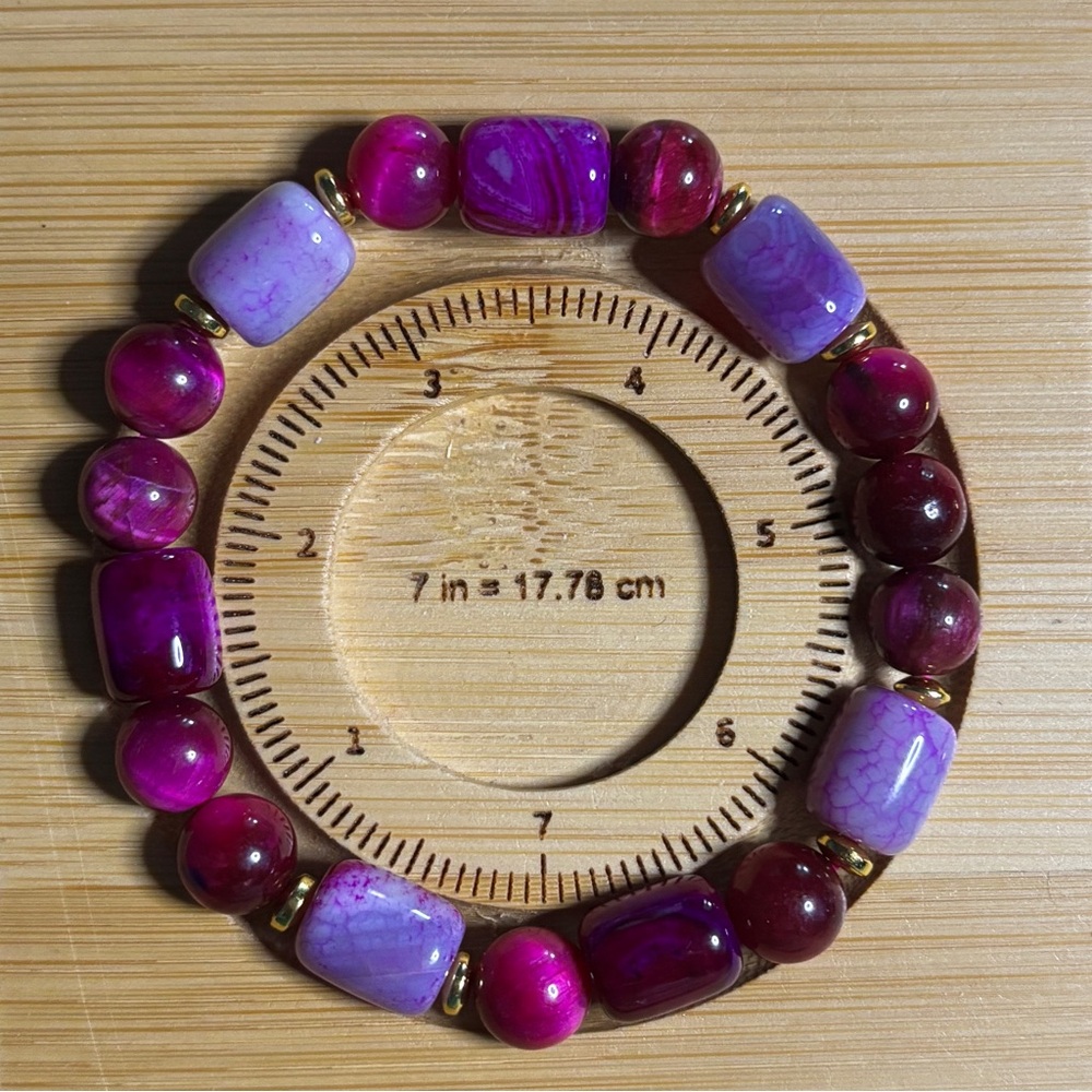 Pink Dragon Vein Agate and Pink Tigers Eye Beaded Bracelet